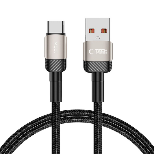 USB-A - USB-C dátový a nabíjací kábel Tech-Protect Ultraboost EVO, 100W, 1m, strieborný