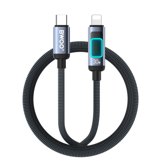 Dátový a nabíjací kábel USB-C - Lightning BWOO X324CL Display, 30W, 1m, čierny