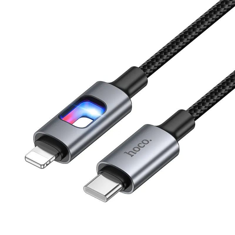 Dátový a nabíjací kábel USB-C - Lightning HOCO U144 Led, 27W, 1,2 m, čierny