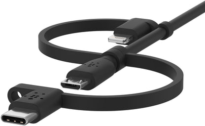Dátový a nabíjací kábel USB-A - Lightning / microUSB / USB-C Belkin BoostCharge, 1m, čierny CAC001bt1MBK