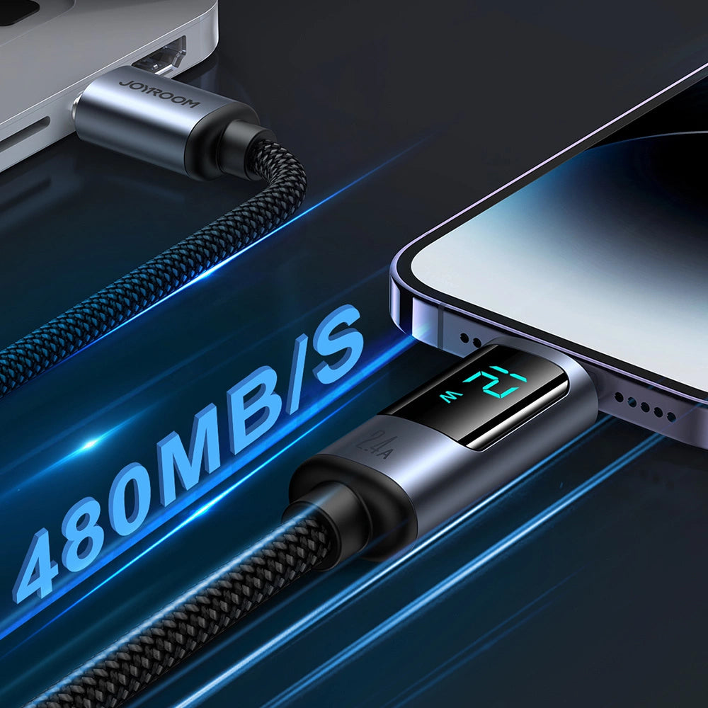 Dátový a nabíjací kábel USB-A - Lightning Joyroom S-A16 Prism Display, 12W, 1.2m, čierny