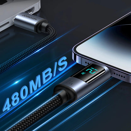 Dátový a nabíjací kábel USB-A - Lightning Joyroom S-A16 Prism Display, 12W, 1.2m, čierny