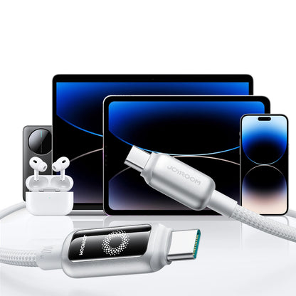 Dátový a nabíjací kábel USB-C - USB-C Joyroom S-A55 StarFlight Display, 100W, 1.2m, Biela