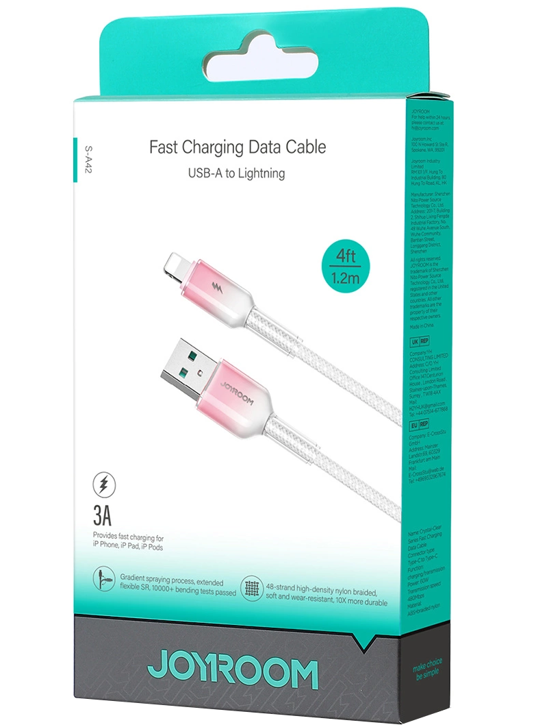 USB-A to Lightning Data and Charging Cable Joyroom S-A42, 18W, 1.2m, White