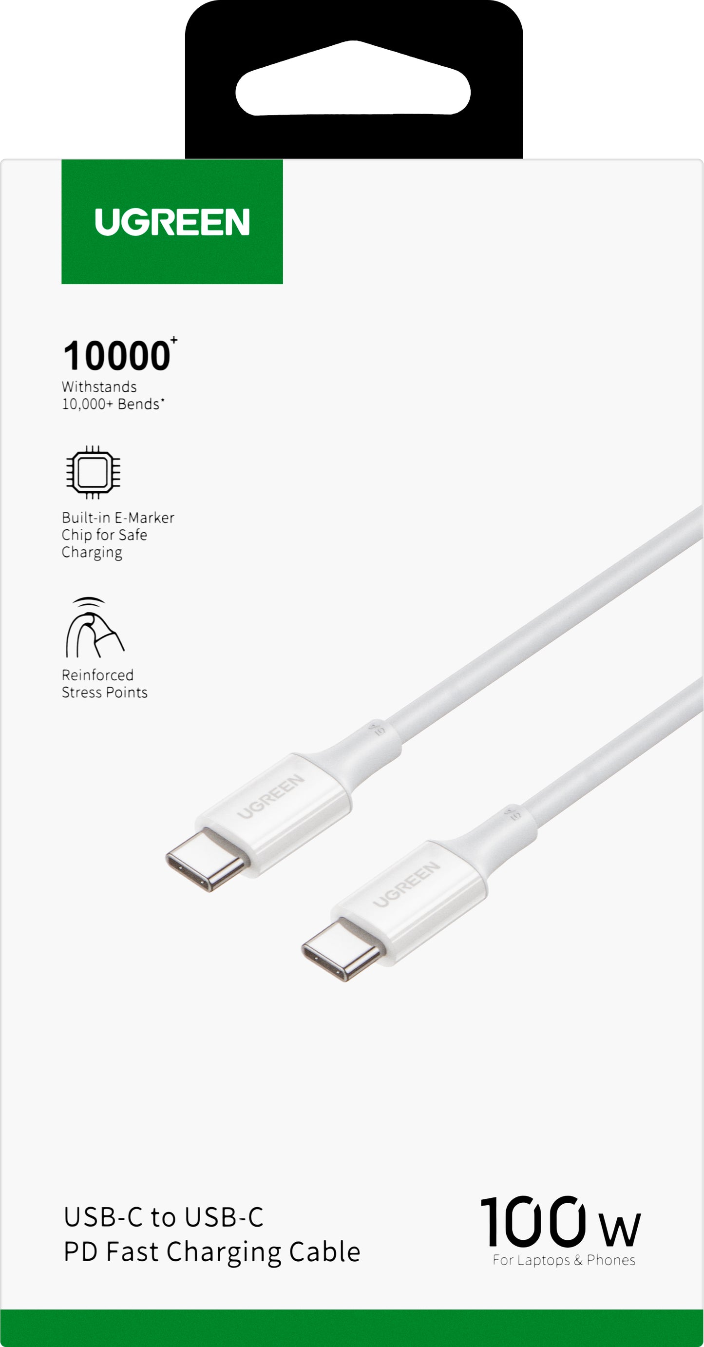 Dátový a nabíjací kábel USB-C - USB-C UGREEN US300, 100W, 2m, Biela