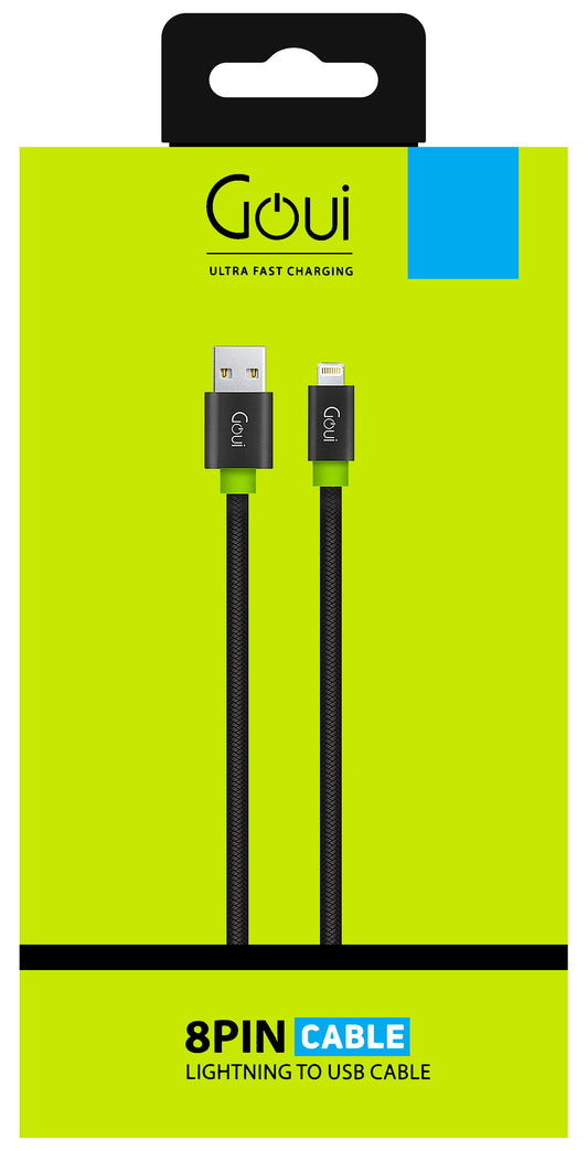 Dátový a nabíjací kábel USB-A - Lightning Goui Fashion Flat, 18 W, 1 m, čierny G-LC8PINFBF-K