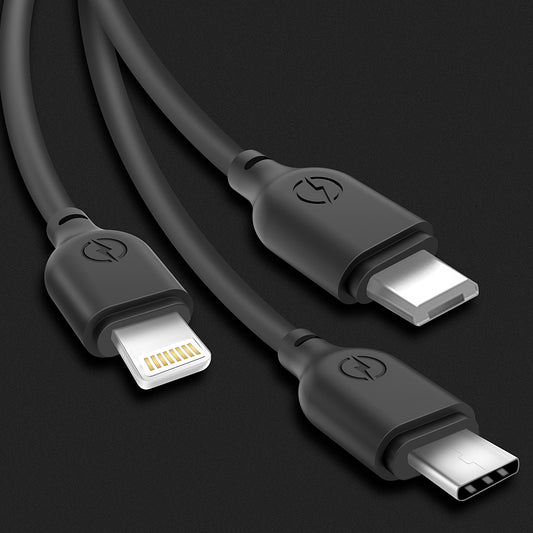 Nabíjací kábel USB-A - Lightning / microUSB / USB-C XO Design NB103 3v1, 10W, 1m, čierny