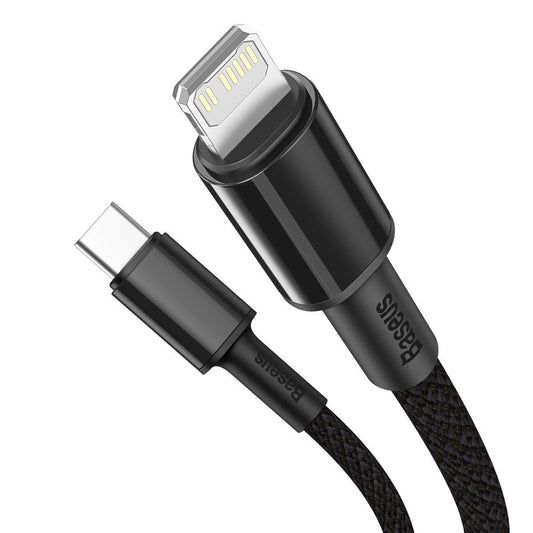 Dátový a nabíjací kábel USB-C - Lightning Baseus High Density Braided, 20W, 2m, čierny CATLGD-A01