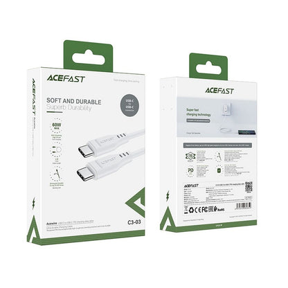 Dátový a nabíjací kábel USB-C - USB-C Acefast C3-03, 60W, 1.2m, Biela