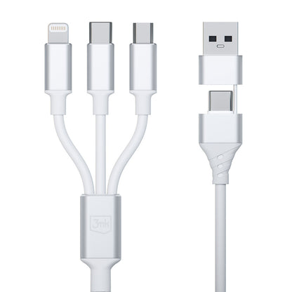 Nabíjací kábel USB-A / USB-C - Lightning / microUSB / USB-C 3MK Hyper 3in1, 12W, 1.5m, Biela