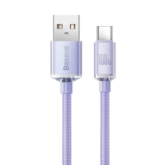 Dátový a nabíjací kábel USB-A na USB-C Baseus Crystal Shine Series, 100 W, 1,2 m, fialový CAJY000405