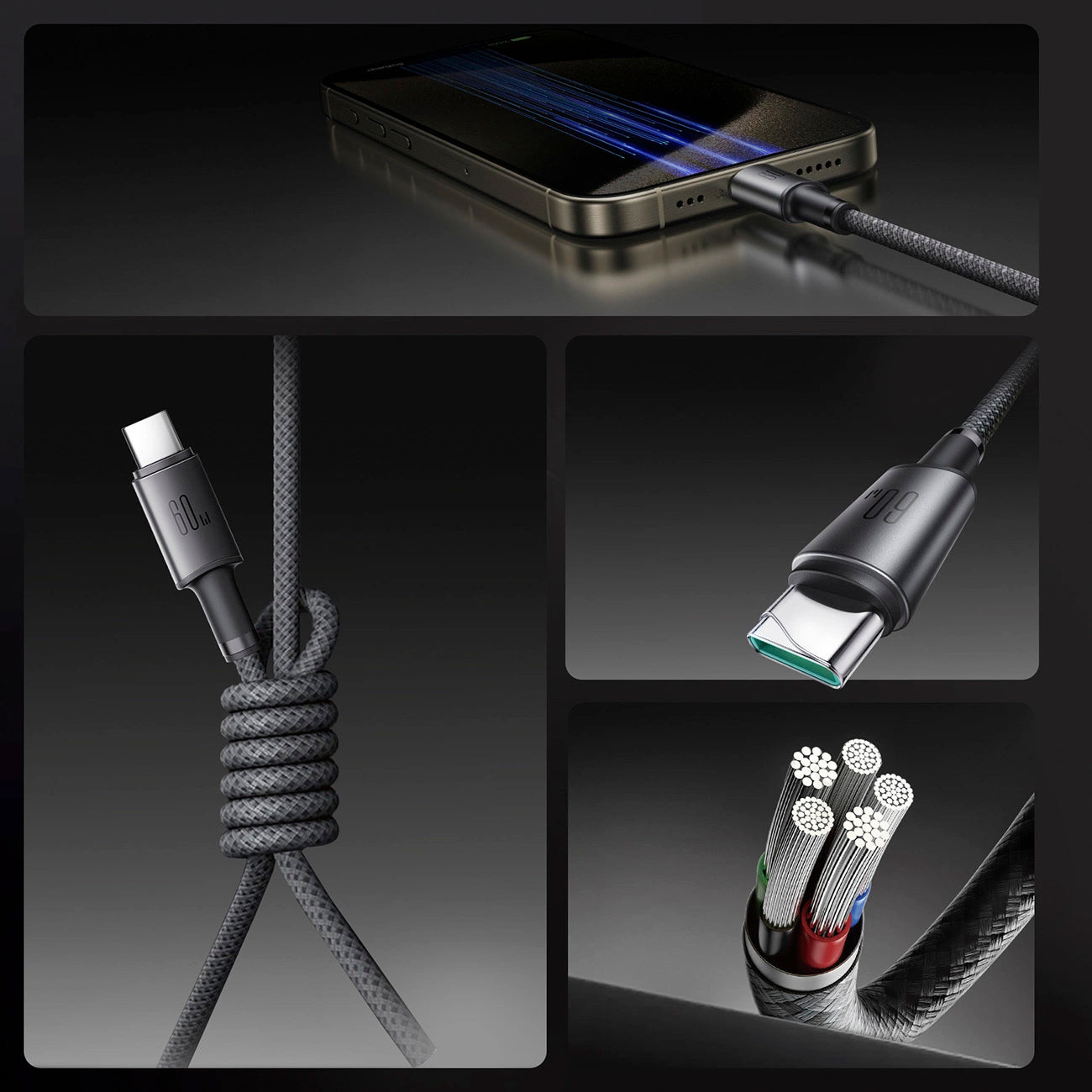 Dátový a nabíjací kábel USB-C - USB-C Joyroom S-A50, 60W, 1.2m, Sivý