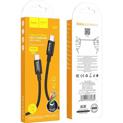 Dátový a nabíjací kábel USB-C - USB-C HOCO X89, 60W, 1m, čierny