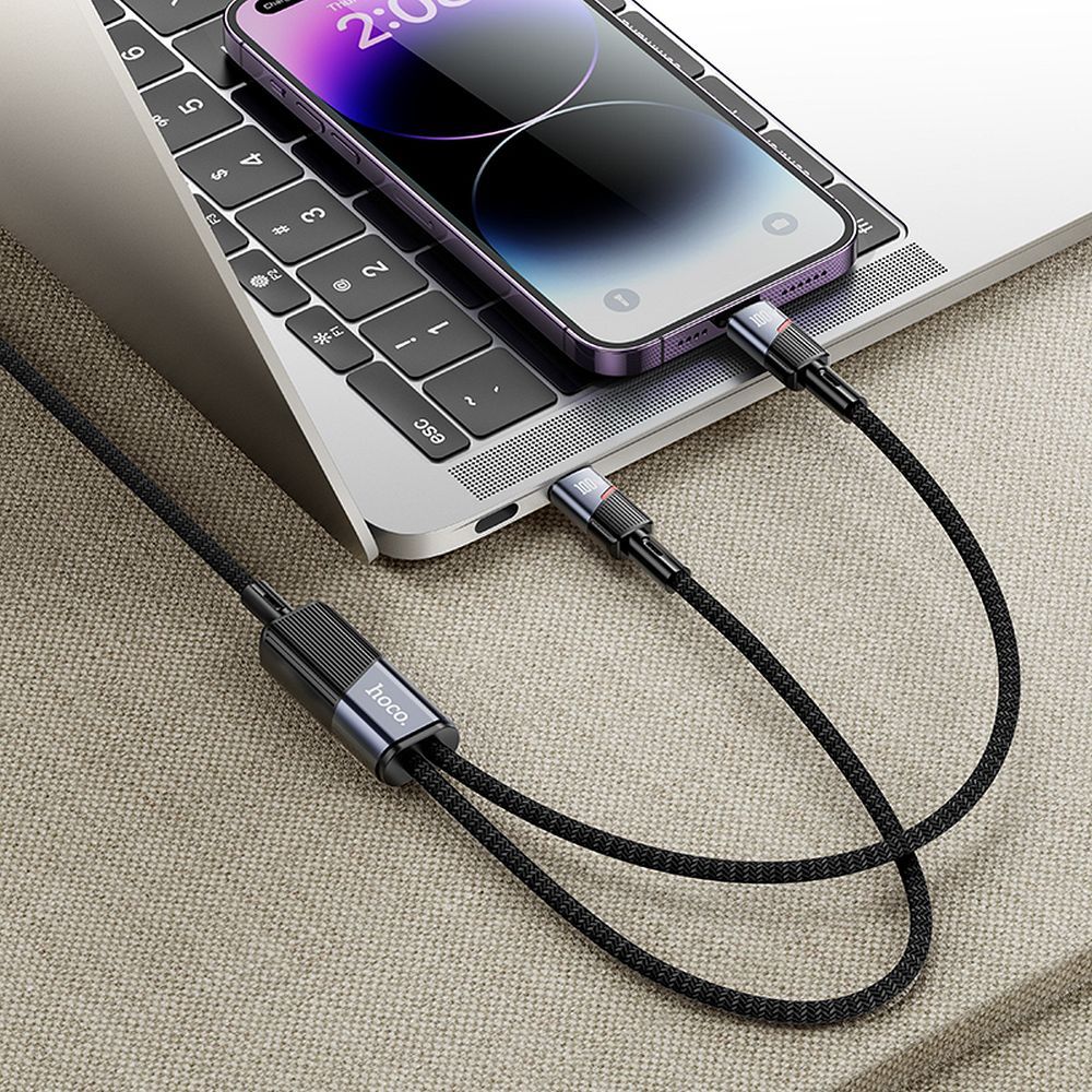 Dátový a nabíjací kábel USB-C - Lightning / USB-C HOCO U139 2v1, 100W, 1.2m, čierny