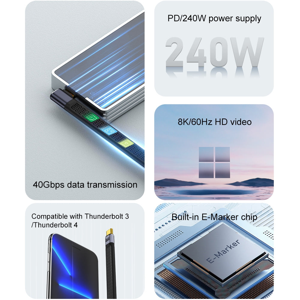 USB-C Data and Charging Cable - USB-C OEM Angled 8K Video, 240W, 0.15m, Black