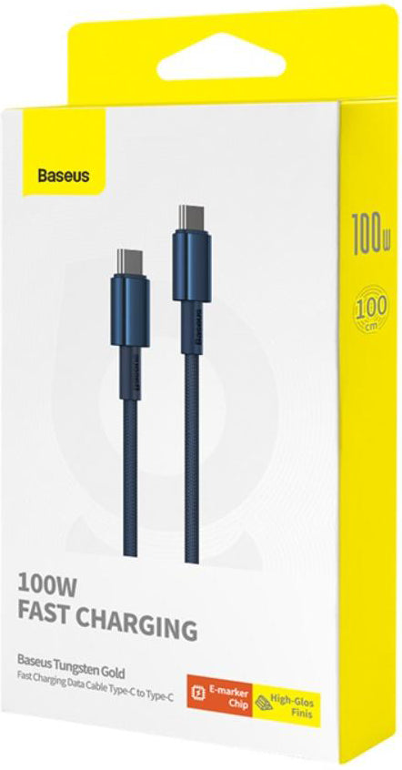 Dátový a nabíjací kábel USB-C - USB-C Baseus Tungsten Gold, 100W, 1m, Námornícka modrá P10319800321-03