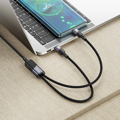 Dátový a nabíjací kábel USB-C - 2 x USB-C HOCO U139 2v1, 100W, 1,2 m, čierny