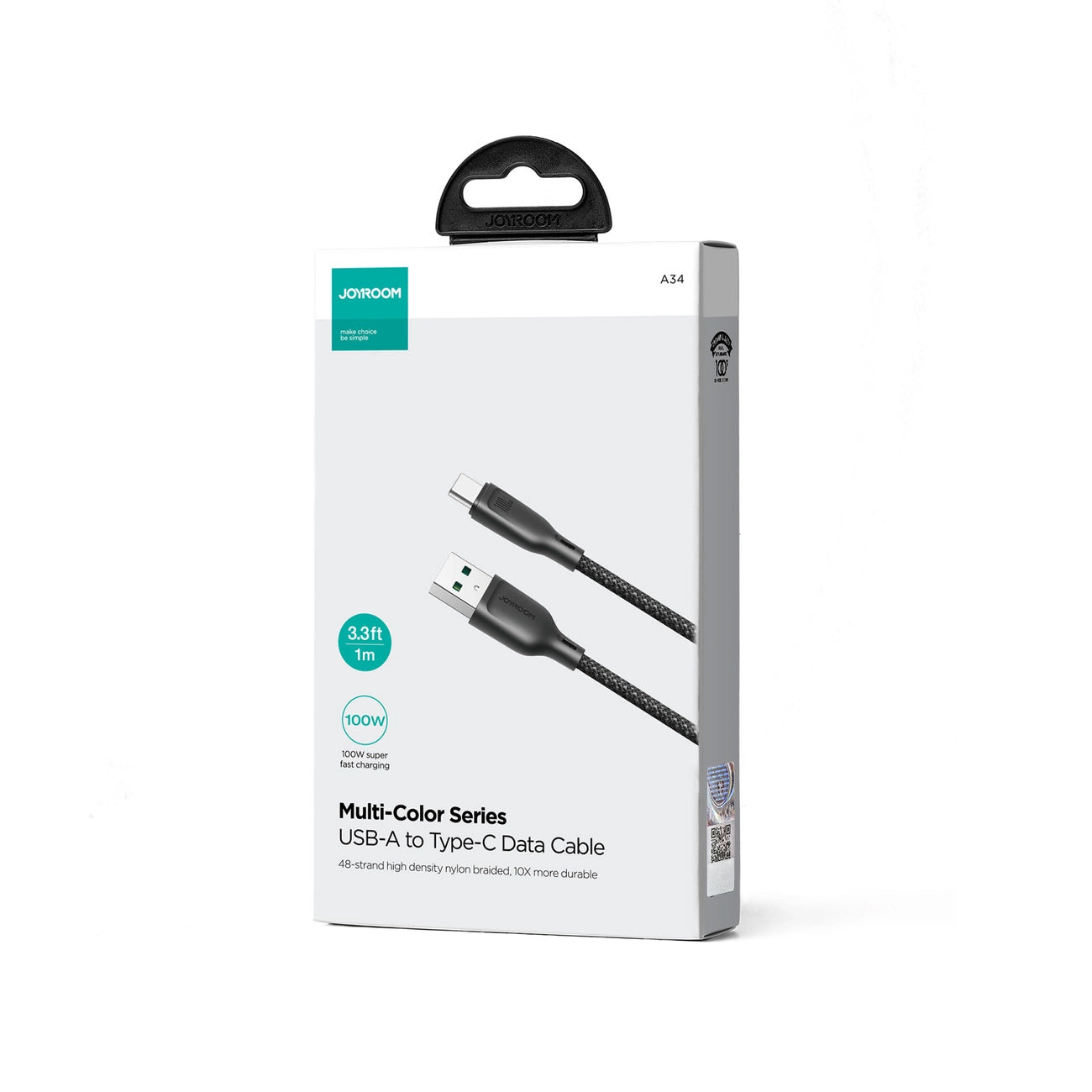 Dátový a nabíjací kábel USB-A - USB-C Joyroom Multi-Color S-A34, 100W, 1m, čierny