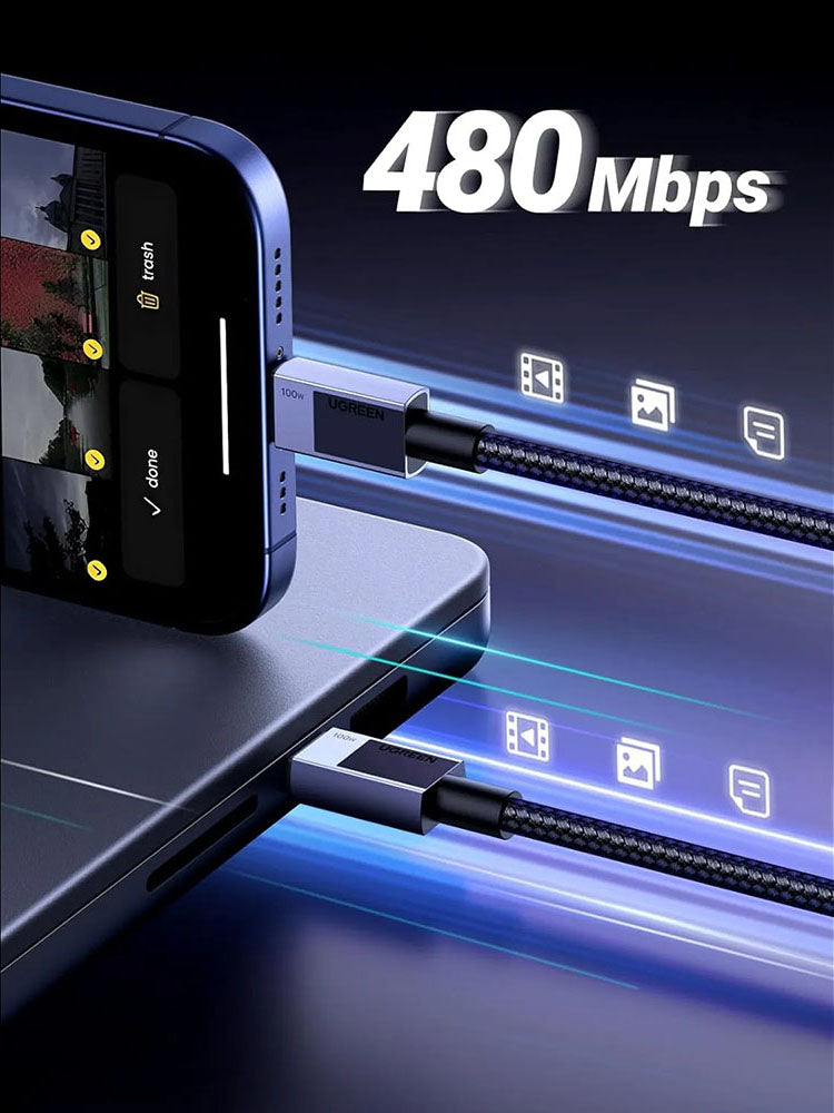 Dátový a nabíjací kábel USB-C - USB-C UGREEN L512, 100W, 0.5m, Sivý