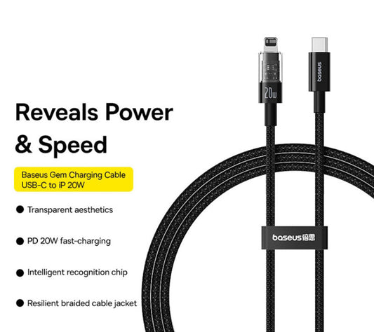 Dátový a nabíjací kábel USB-C - Lightning Baseus Gem, 20W, 2m, Čierny P10373001111-01