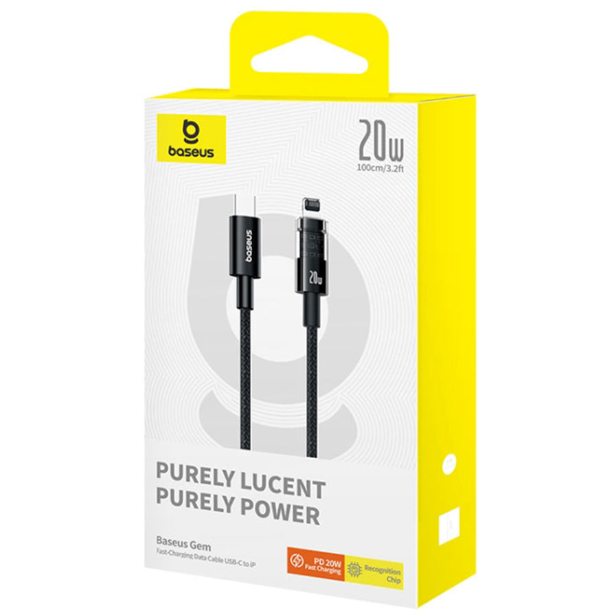 Dátový a nabíjací kábel USB-C - Lightning Baseus Gem, 20W, 1m, Čierny P10373001111-00
