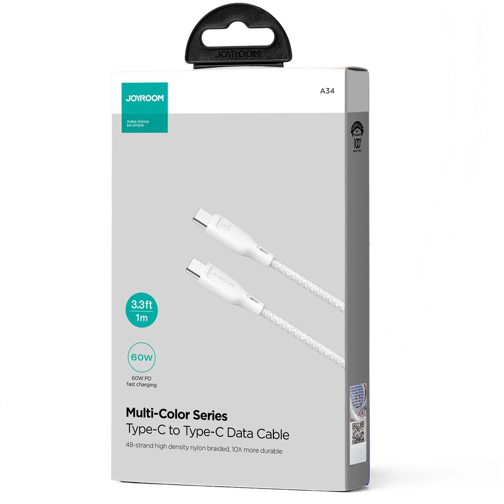 Dátový a nabíjací kábel USB-C - USB-C Joyroom Multi-Color S-A34, 60W, 1m, Biela
