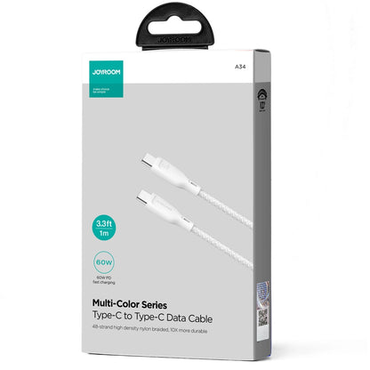 Dátový a nabíjací kábel USB-C - USB-C Joyroom Multi-Color S-A34, 60W, 1m, Biela