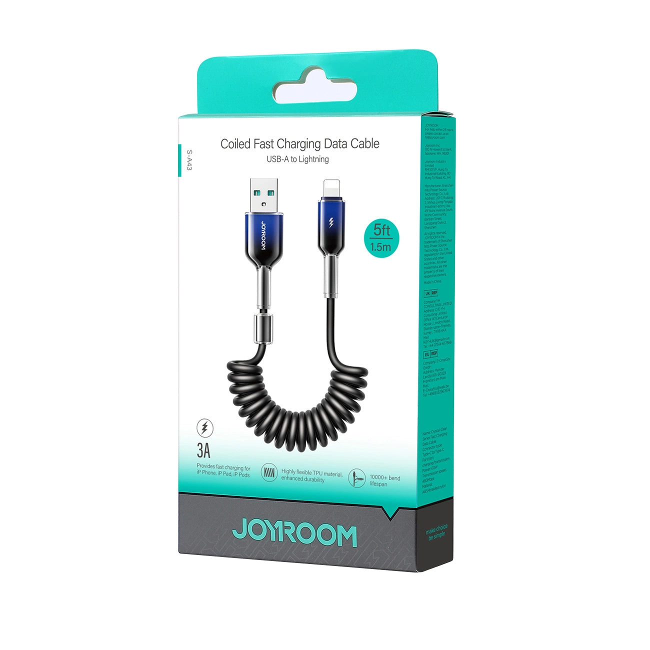 Dátový a nabíjací kábel USB-A - Lightning Joyroom S-A43 Crystal, 18W, 1.5m, čierny