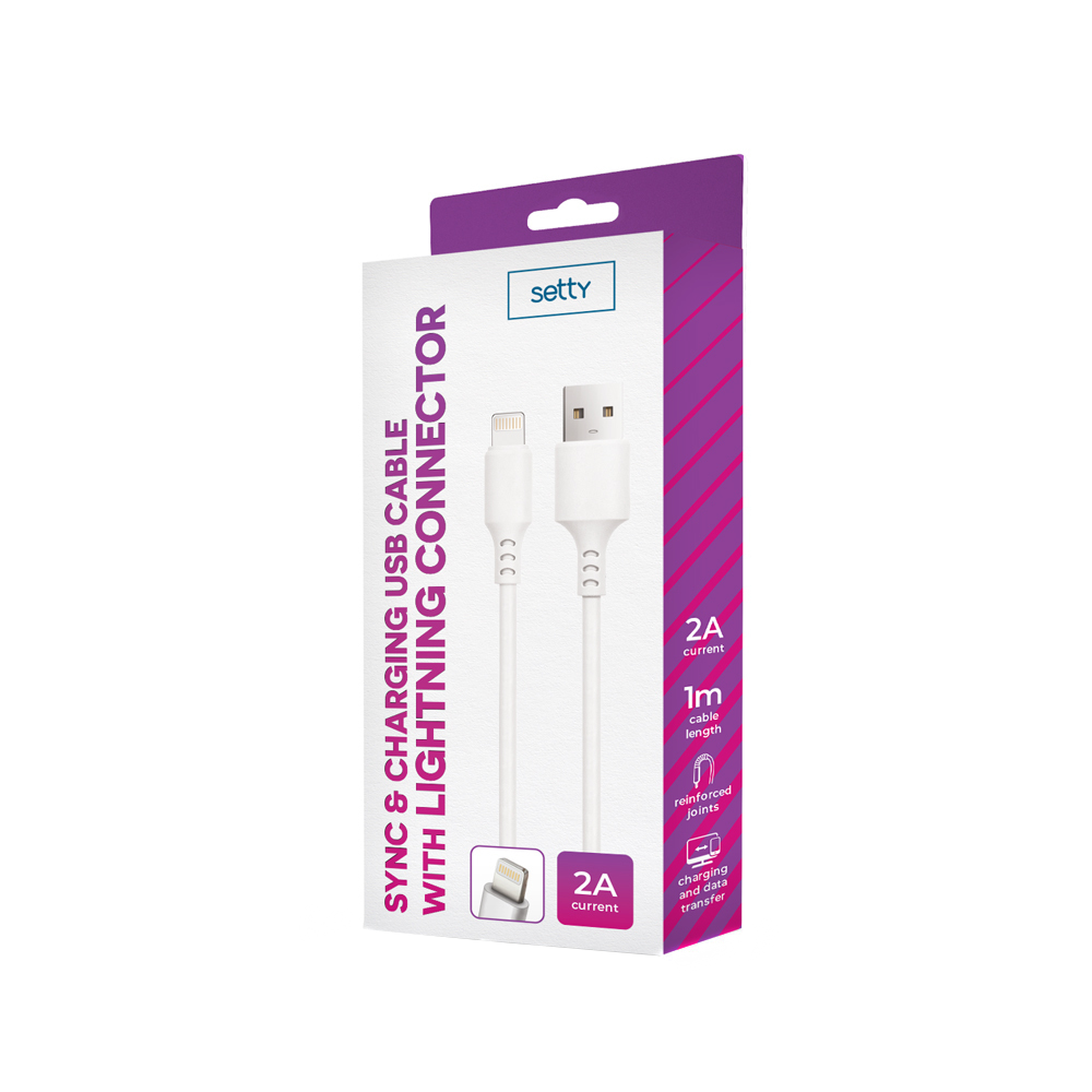 Dátový a nabíjací kábel USB-A - Lightning Setty, 18W, 1m, Biela