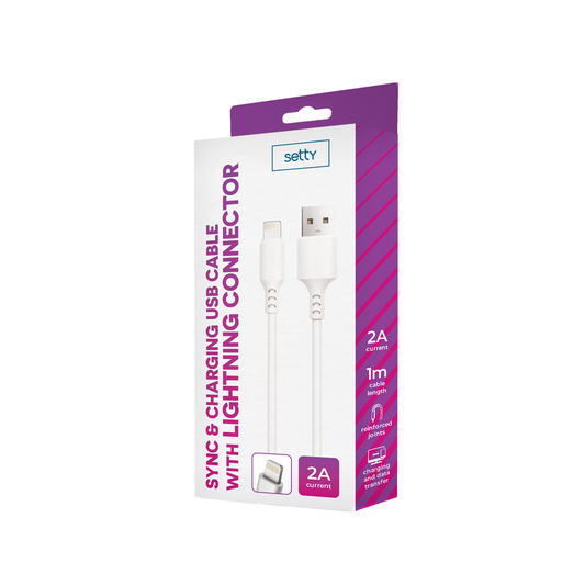 Dátový a nabíjací kábel USB-A - Lightning Setty, 18W, 1m, Biela
