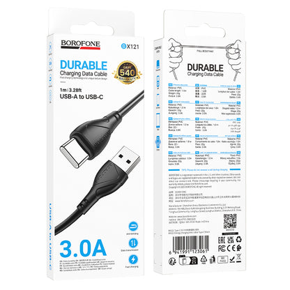 Dátový a nabíjací kábel USB-A - USB-C Borofone BX121 Energy, 18W, 1m, čierny