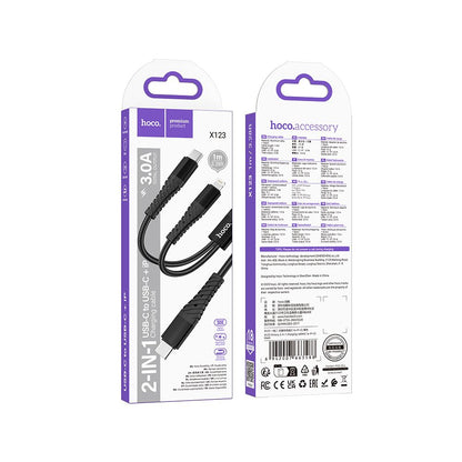 USB-C - Lightning / USB-C nabíjací kábel HOCO X123, 10W, 1m, čierny