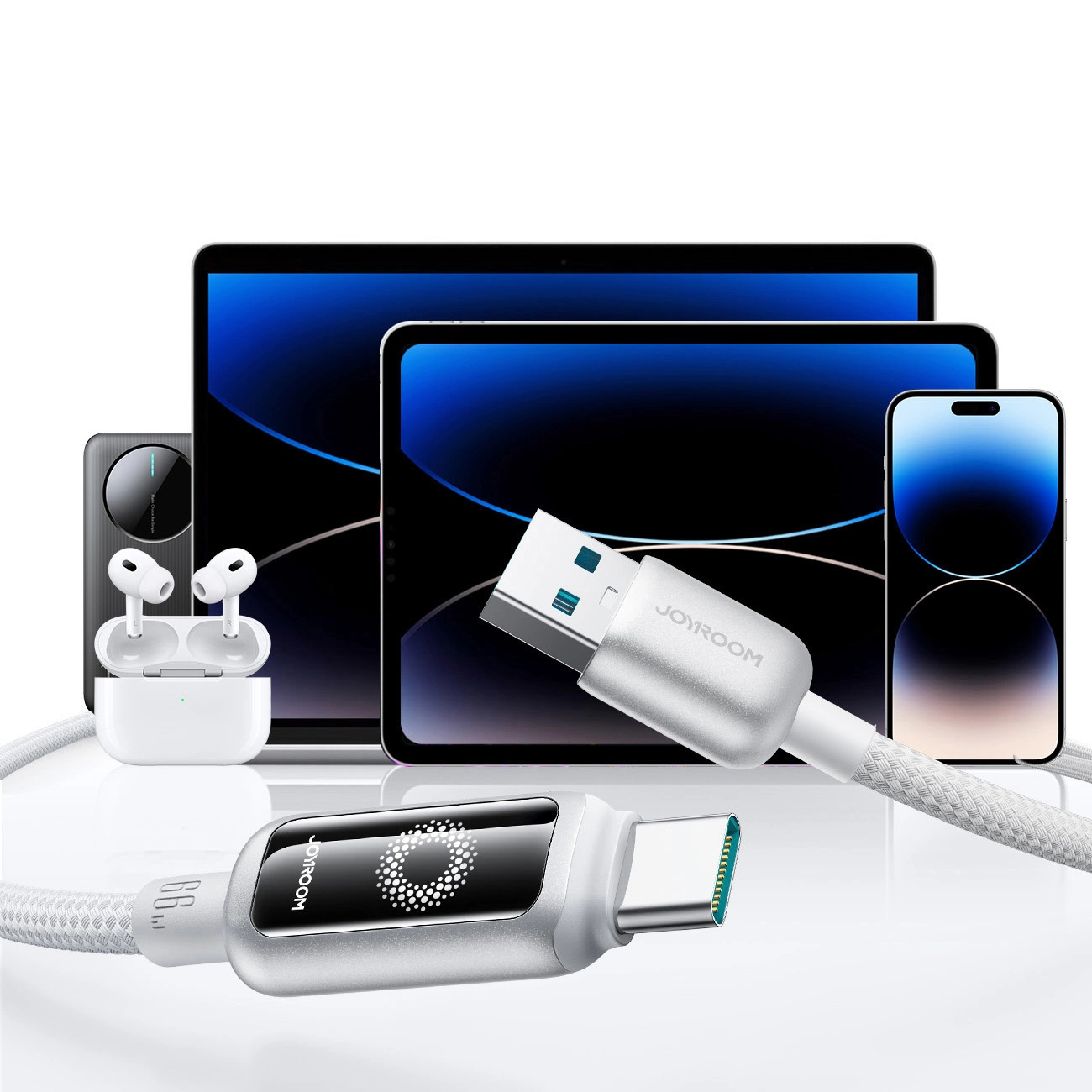 Dátový a nabíjací kábel USB-A - USB-C Joyroom S-A55 StarFlight Display, 66W, 1.2m, Biela