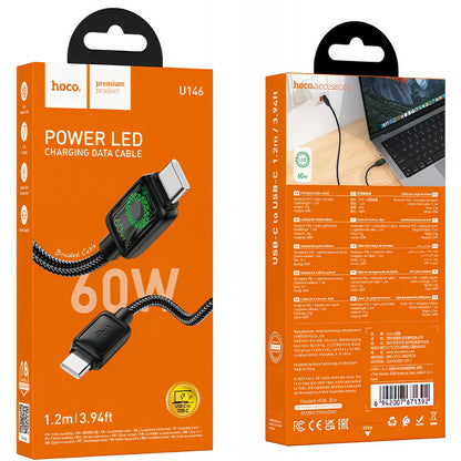 Dátový a nabíjací kábel USB-C - USB-C HOCO U146, 60W, 1.2m, čierny