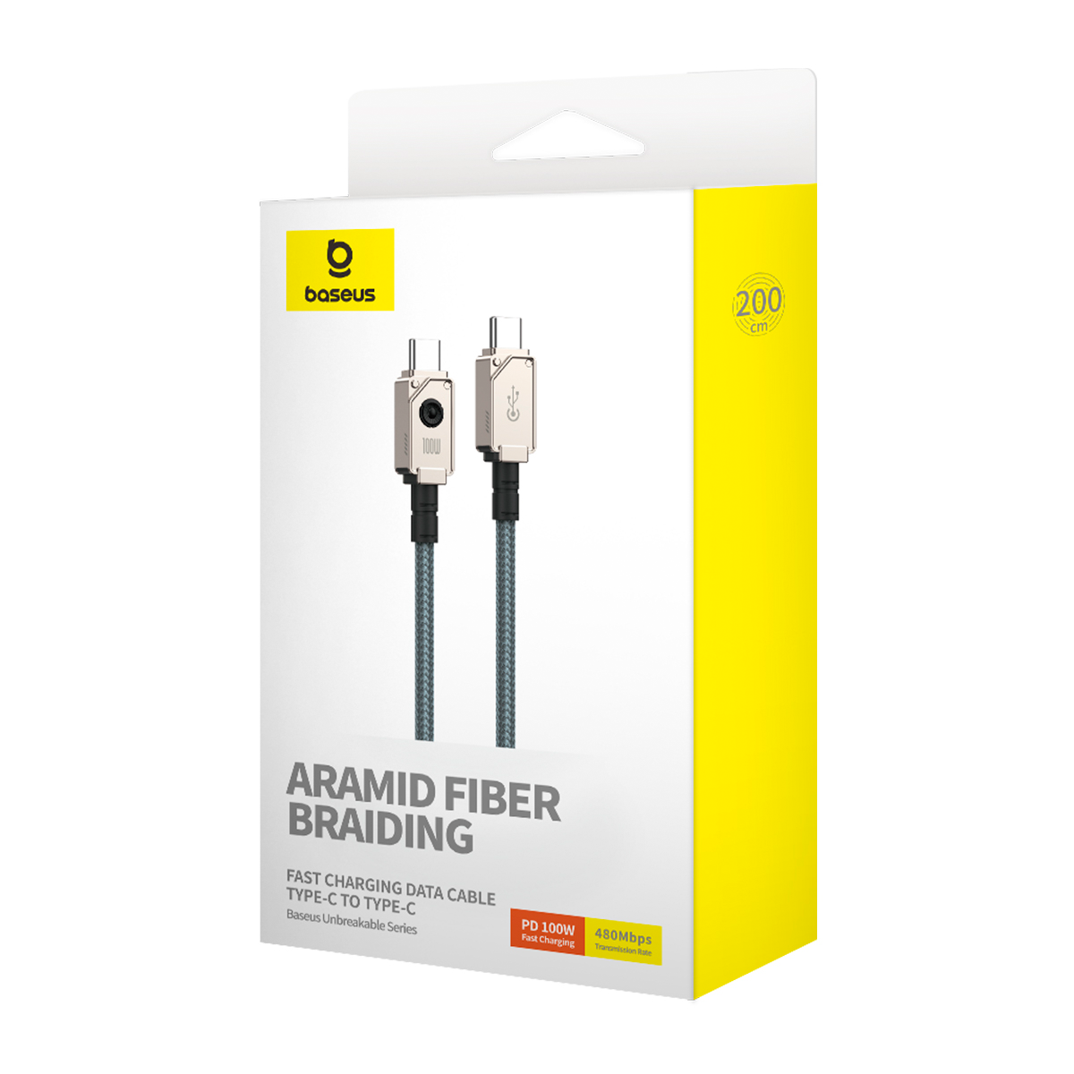 Dátový a nabíjací kábel USB-C - USB-C Baseus Unbreakable, 100W, 2m, Biely P10355800221-01