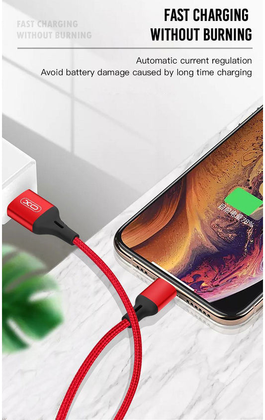 Dátový a nabíjací kábel USB-A - microUSB XO Design NB143, 18W, 2m, Červený