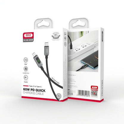 Dátový a nabíjací kábel USB-C - USB-C XO Design NB-Q203B Display, 60W, 1m, Čierny