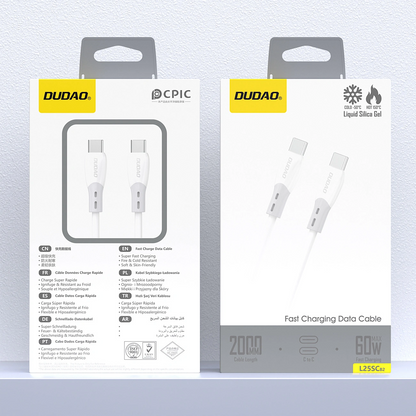 Dátový a nabíjací kábel USB-C - USB-C Dudao L25SC, 60W, 2m, Biela