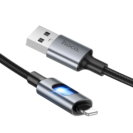 Dátový a nabíjací kábel USB-A - Lightning HOCO U144 Led, 18W, 1.2m, Čierny