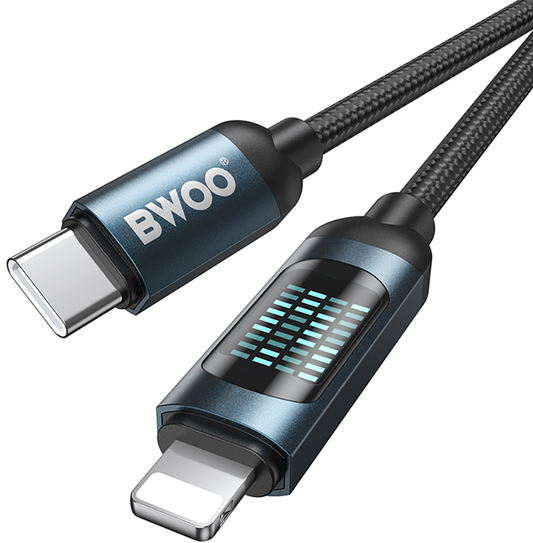 USB-C na Lightning dátový a nabíjací kábel BWOO X305 Display, 27W, 1m, čierny