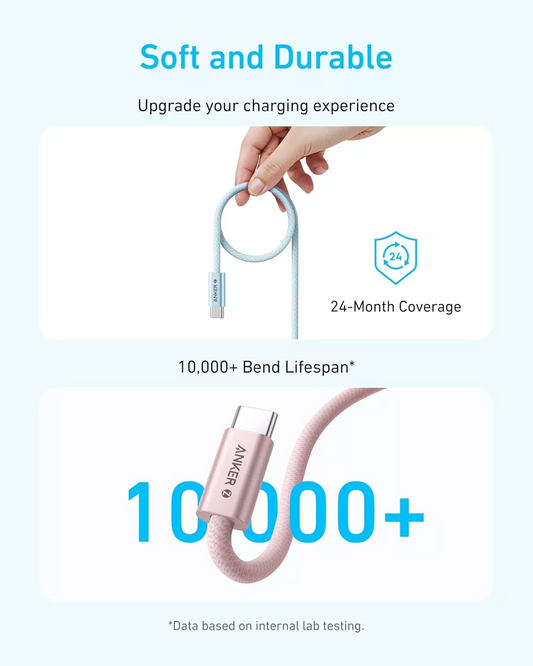 Dátový a nabíjací kábel USB-C - USB-C Anker Zolo, 240W, 1.8m, Biela A8060H22
