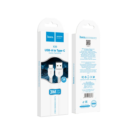 Dátový a nabíjací kábel USB-A - USB-C HOCO Flash X20, 18W, 3m, biely