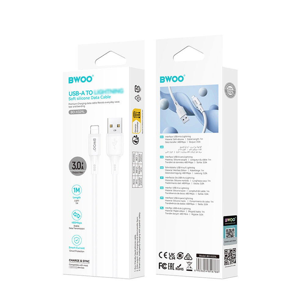 Dátový a nabíjací kábel USB-A - Lightning BWOO X329L, 15W, 1m, biely