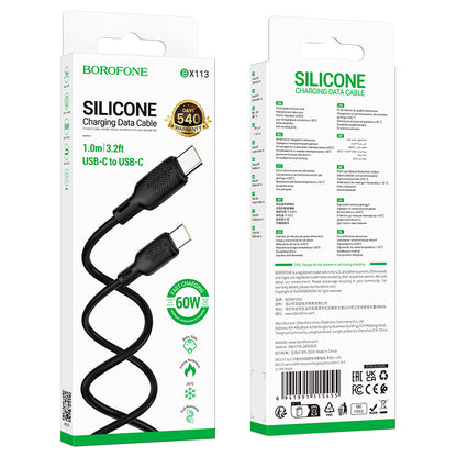 USB-C dátový a nabíjací kábel - USB-C Borofone BX113 Lenny, 60W, 1m, čierny