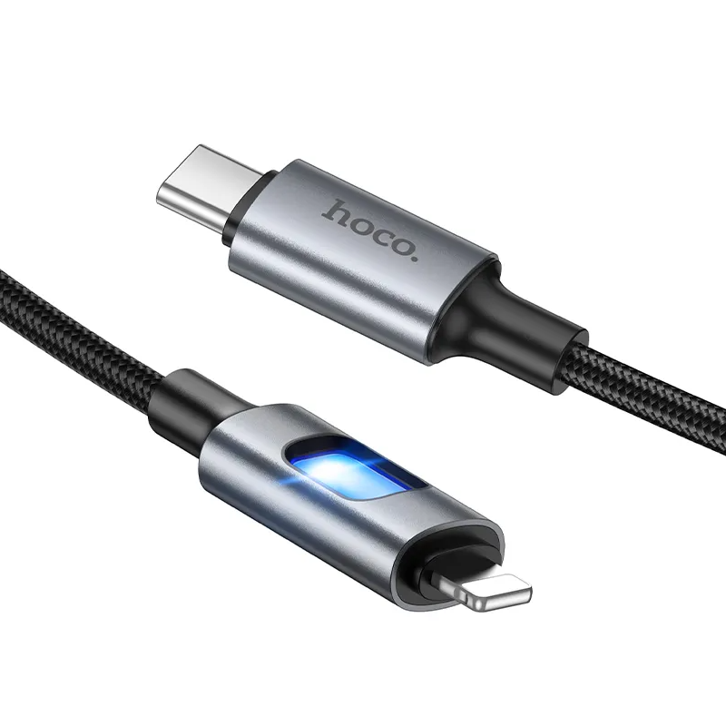 Dátový a nabíjací kábel USB-C - Lightning HOCO U144 Led, 27W, 1,2 m, čierny