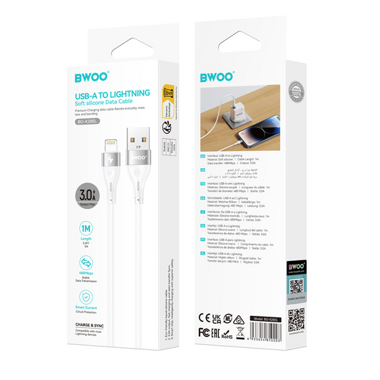 Dátový a nabíjací kábel USB-A - Lightning BWOO X280L, 15W, 1m, biely