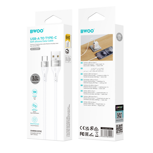 Dátový a nabíjací kábel USB-A - USB-C BWOO X280C, 15W, 1m, biely