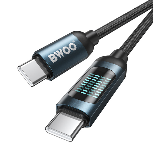 Dátový a nabíjací kábel USB-C - USB-C BWOO BO-X304 Led, 60W, 1m, čierny