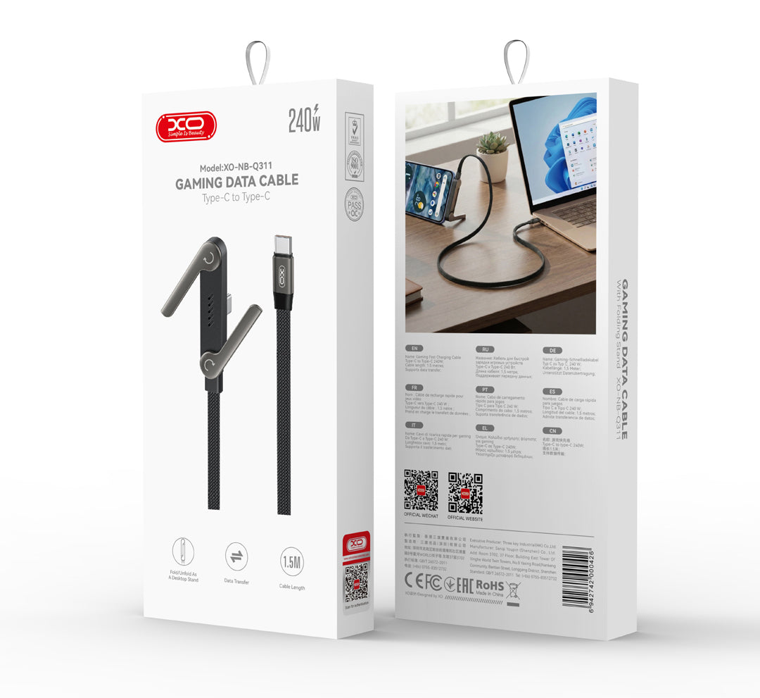 USB-C dátový a nabíjací kábel - USB-C XO Design NB-Q311, 240W, 1,5m, čierny