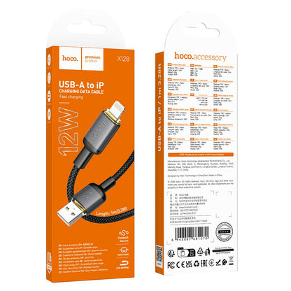 Dátový a nabíjací kábel USB-A - Lightning HOCO X128 Benefit, 12W, 1m, čierny